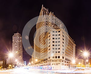 Night view of Spain Square in Madrid