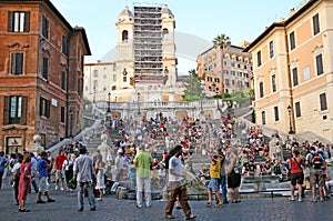 Night view of Spanish Steps in Rome Italy