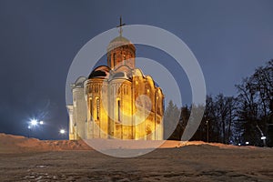 Night view of St. Demetrius Cathedral in Vladimir, Russia