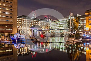 Night view of St Katharine Docks in London, United Kingd