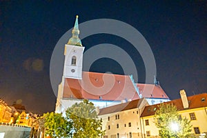 Night view of St. Martin Cathedral is a roman catholic church in Bratislava