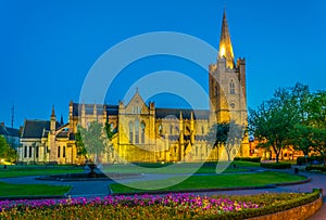 Night view of the St. Patrick's Cathedral in Dublin, Ireland