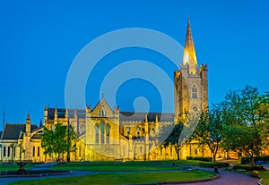 Night view of the St. Patrick's Cathedral in Dublin, Ireland