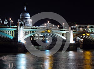 Night view St Paul's Cathedral and Southwark Br. photo