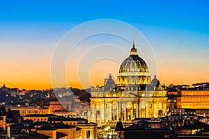 Night view of St. Peter's Basilica in Vatican City, Rome, Italy