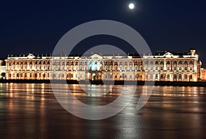 Night View of St. Petersburg. Winter Palace from Neva River