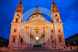 Night view of St Stephen Basilica Budapest