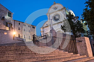 Night view of stairs and church in Split, Croatia