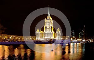 Night view of Stalin's vysotka in Moscow