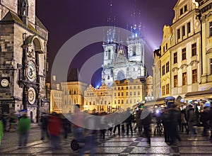 Prague. Night view of the Staromestske Square photo
