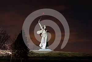 Night view on statue of motherland calls