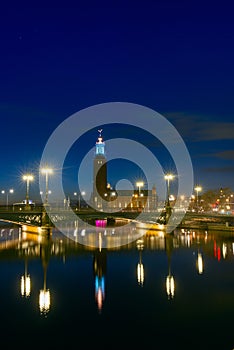 Night view of the Stockholm City Hall , Sweden