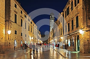 Night view at Stradun street in Dubrovnik town, Croatia