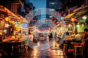 Night view of a street in Ho Chi Minh city, Vietnam, AI Generated