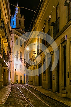 Night view of a street in Lisbon