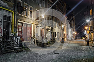 night view of a street in the old town center of romanian capital bucharest....IMAGE