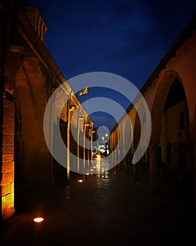 Night view of the street in the old town Larnaca, Cyprus, March 2019