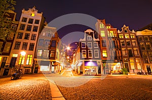 Night view streets of Amsterdam city.