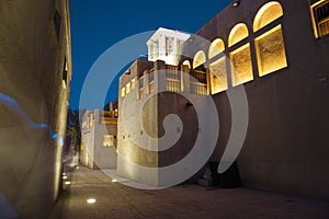 Night view of the streets of the old Arab city Dubai