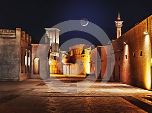 Night view of the streets of the old Arab city Dubai