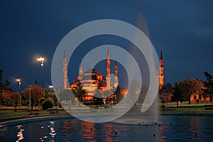 Night view of Sultanahmet (Blue) Mosque (Istanbul) photo