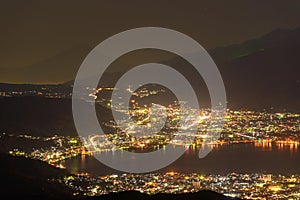 Night View of Suwa city and Mt.Fuji photo
