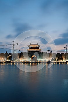 Night view of Suzhou ancient city wall