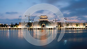 Night view of Suzhou ancient city wall