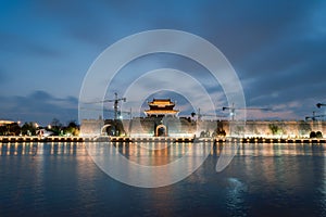 Night view of Suzhou ancient city wall