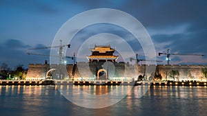 Night view of Suzhou ancient city wall