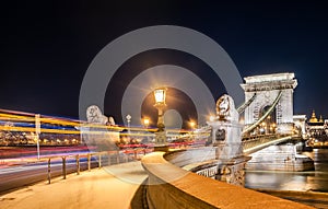 Night view of the Szechenyi Chain Bridge in the Bupapest, Hungary.