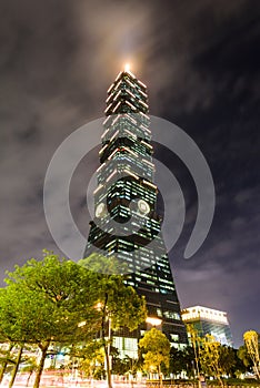 Night view of Taipei 101 skyscrapers in Taipei, Taiwan.