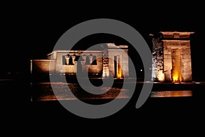 Night view of the Temple of Debod, an Egyptian monument relocated in the center of Madrid in the Parque del Oeste photo