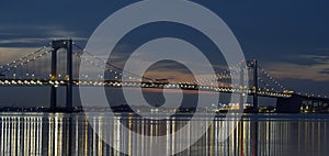 Night view of Throgs Neck Bridge between Queens and Bronx in New York