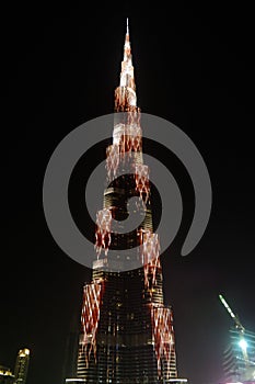 Night view to Burj Khalifa skyscraper, Dubai, UAE