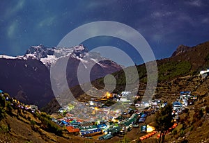 Night view to the Namche Bazar, Nepal photo