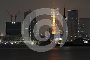 Night view of Tokyo Tower and Tokyo Bay, Japan