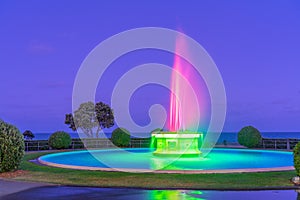 Night view of Tom Parker fountain in Napier, New Zealand