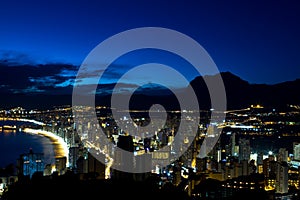 Night view of the tourist city of Benidorm on the Spanish coast