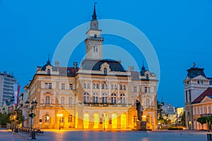 Night view of Town hall in the center of Serbian town Novi Sad