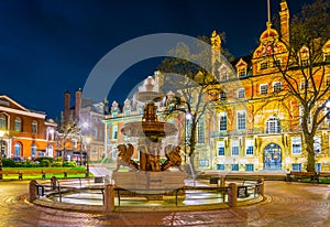 Night view of town hall in Leicester, England