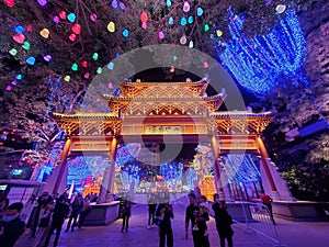 The night view of traditional Chinese lanterns in 13th Huizhou West Lake Lantern Festival in Huicheng Dist., Huizhou City, China