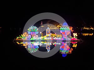 The night view of traditional Chinese lanterns in 13th Huizhou West Lake Lantern Festival in Huicheng Dist., Huizhou City, China