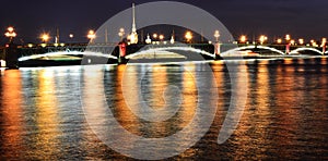 Night view of the Troitsky Bridge in St.Petersburg