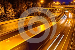 Night View of UK Motorway Highway Traffic