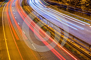 Night View of UK Motorway Highway Traffic