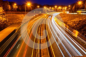 Night View of UK Motorway Highway Traffic