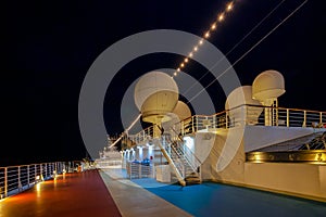 Night view of the upper deck of cruise ship