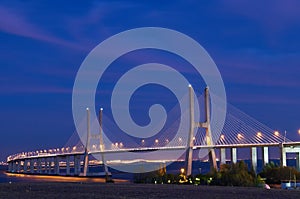 Night view of Vasco da Gama bridge in Lisbon