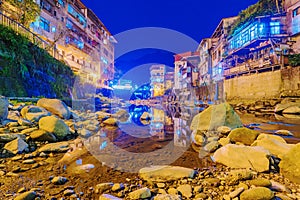 Night view village and river